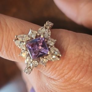 Lab created amethyst, ring. White crystals, rhodium plated, purple. Size…